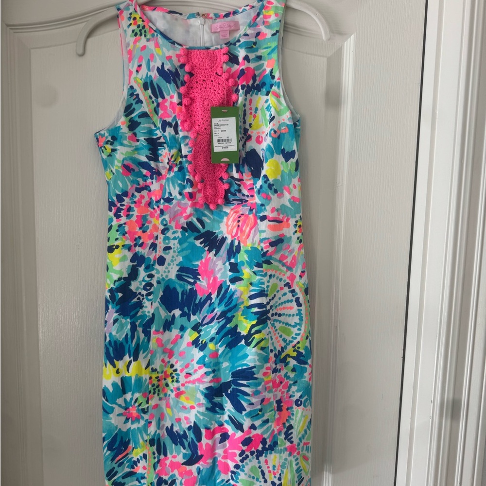NWT Sz 00 Lilly Pulitzer Adara Shift Dress with Pink and Blue Floral - Picture 2 of 10